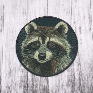 Raccoon Patch Iron-on Applique for Jacket, Clothing, Backpack, Tote Bag, Vest, wild animal, forest explorer gift, woodland nature, scavenger