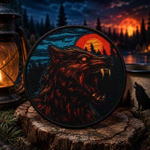 Parche de hombre lobo/Parche termoadhesivo/Insignia paranormal/Criptido del bosque/Regalo de terror/Aplicación para coser en ropa, chalecos, chaquetas, sombreros y mochilas.