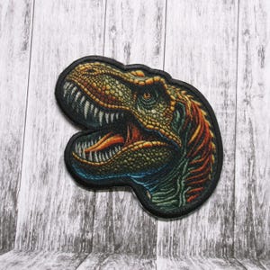 Tyrannosaurus Dinosaur Patch Iron-On Applique for Jacket, Backpack, Clothing, Tote Bag, Prehistoric Creature, Fossil Dig, Extinct Animal