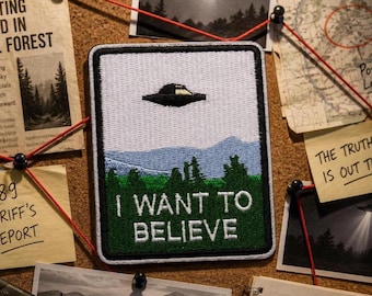 UFO Patch/Iron-on Patch/I Want To Believe/Flying Saucer/Area 51 aliens/X-Files/Embroidered Sew-On Applique for Clothing Vest/Jacket Backpack
