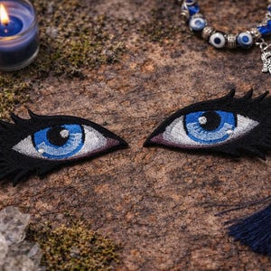 2 Pack Blue Evil Eye Patches/Iron-On Patch/Warding Charm/Embroidered Sew-on Applique for Clothing Vest/Jacket Backpack