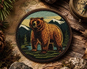 Grizzly Bear Patch/Iron-On Patch/Nature Badge/Wild Animal Lover Gift/Brown Bear/Wilderness/Sew-On Applique for Clothing Vest/Jacket Backpack