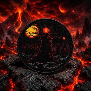 Haunted Tree Patch/Iron-on Patch/Glowing Forest, Creepy Roots, Horror Woods, Red Moon/Sew-On Applique for Clothing Vest/Jacket Hats Backpack