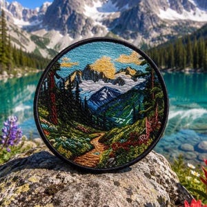 Mountain Forest Patch/Iron-on Patch/Nature Badge/Travel Souvenir Gifts/Hiking & Camping/Sew-on Applique for Clothing, Vest/Jacket, Backpack