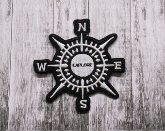 Nautical Compass Badge Embroidered Iron-on Applique for Jacket, Hiking Backpack, Adventure Vest, Trail Direction Patch, Compass Rose