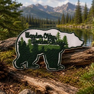 Bear Patch/Iron-on Patch/Wild Animal Badge/Hiking & Camping/Nature Lover Gift/Sew-On Applique for Clothing Vest/Jacket Hats Backpack