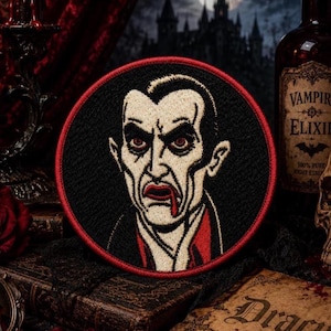 Écusson thermocollant Comte Dracula pour veste, vêtement, sac à dos, cabas, gilet, visage de vampire effrayant, badge d'Halloween, horreur terrifiante