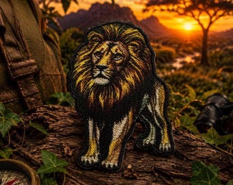 Lion Patch/Iron-on Patch/Safari in Africa/Wild Animal Badge/Wildlife Gift/African Big Cats/Nature/Sew-On Applique for Clothing Hats Backpack