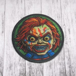 Evil Doll Patch Iron-on Applique for Jacket, Clothing, Backpack, Tote Bag, Vest, creepy child face, scary movie icon, horror collectible