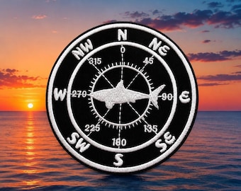 Compass Direction Patch/Iron-on Patch/Shark Patch/Sea Life/Scuba Diver Gift/Sew-On Applique for Clothing Vest/Jacket Hats Backpack Tote Bag