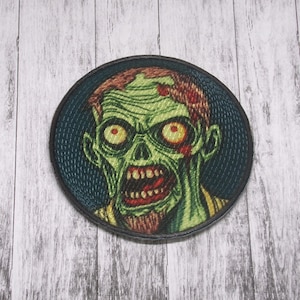Infected Zombie Patch Iron-on Applique for Jacket, Clothing, Backpack, Tote Bag, Vest, scary undead face, horror fan patch, zombie costume