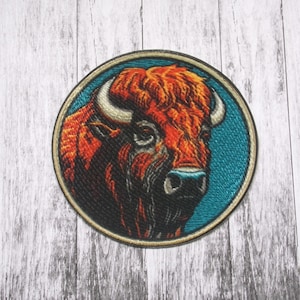 American Bison Patch Iron-On Applique for Jacket, Backpack, Clothing, Tote Bag, Vest, Great Plains, Frontier, Prairie Life, Western Heritage