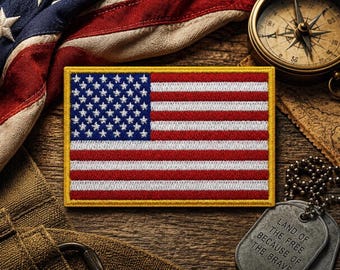 Patch da Bandeira Americana - Estados Unidos da América, EUA 8,6 cm (Termocolante) Aplique bordado para costurar em roupas, coletes, jaquetas e uniformes.