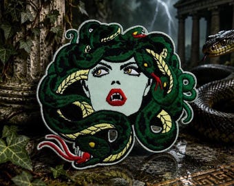 Snake Patch,Medusa Patch,Myth Of Olympus Patch,Embroidered Patch,Sew On Patch,Iron On Patch,Patch For Backpack,For Jacket,For Hat,Punk Patch
