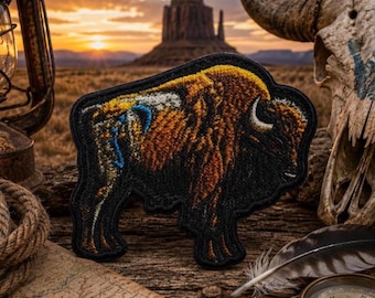 Amerikaanse bizon-patch/strijkpatch/Grote vlaktes-buffel/Leven op de prairie/Westers erfgoed/applicatie voor kleding, jas, hoed, rugzak