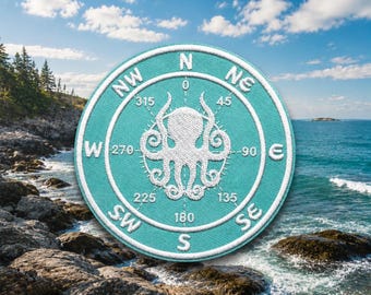 Compass Direction Patch/Iron-on Patch/Octopus Patch/Sea Life/Scuba Diver Gift/Sew-On Applique for Clothing Vest/Jacket Hat Backpack Tote Bag