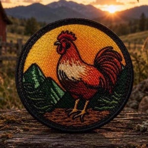 Hühneraufnäher/Aufbügelbarer Aufnäher/Bauernhoftier/Bauernhof-Abzeichen/Rustikale Deko/Hahn-Motiv/Aufnähbare Applikation für Kleidung, Westen/Jacken, Hüte, Rucksäcke