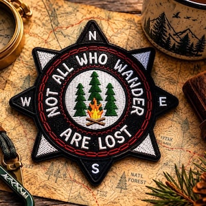 Not All Who Wander Are Lost Patch/Iron-On Patch/Compass Direction/Embroidered Sew-On Applique for Clothing Hats Vest/Jacket Backpack Gear
