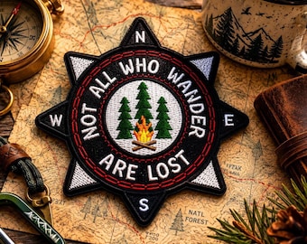 Not All Who Wander Are Lost Patch/Iron-On Patch/Compass Direction/Embroidered Sew-On Applique for Clothing Hats Vest/Jacket Backpack Gear