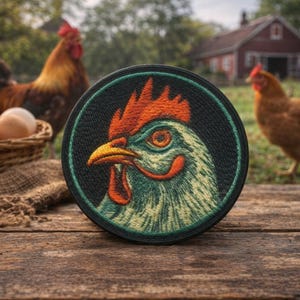 Rooster Chicken Patch/Iron-on Patch/Farm Animals/Eggs Rooster/barnyard badge/Sew-On Applique for Clothing Vest/Jacket Backpack