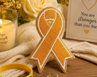 Orange Ribbon Patch/Iron-On Patch/Kidney Cancer Awareness Support Ribbon/Fundraiser Gift/Motorcycle Safety/Embroidered Applique for Clothing
