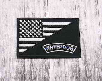 US Flag Patch with Sheepdog Text, Embroidered Iron On/Sew On Applique for Vest Jacket Bag Clothing Backpack, Military Uniform Shoulder Badge