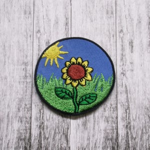 Sunflower Patch Embroidered Iron-on Applique for Jacket, Clothing, Backpack, Tote Bag, Vest, summer garden, cheerful, bohemian badge, floral