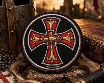 Naszywka z krzyżem templariuszy/naszywka do prasowania/średniowieczny rycerz krzyżowiec/religijna wiara chrześcijańska/naszywana aplikacja na odzież, kamizelkę/kurtkę, kapelusz, plecak