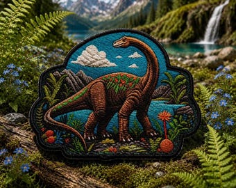 Brachiosaurus Dinosaur Patch/Iron-On Patch/Dino Lover Gift/Prehistoric Creature/Fossil Dig/Extinct Animal/Sew-On Applique for Clothing