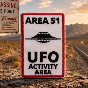 Area-51 UFO Patch/Iron-On Patch/Flying Saucer Badge/X-Files fan Gift/Aliens/Embroidered Sew-on Applique for Clothing, Vest/Jacket, Backpack