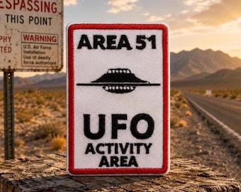 Area-51 UFO Patch/Iron-On Patch/Flying Saucer Badge/X-Files fan Gift/Aliens/Embroidered Sew-on Applique for Clothing, Vest/Jacket, Backpack