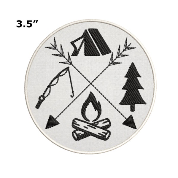 Camping Embroidered patch Iron-On / Sew-On Nature Outdoor Badge Fishing Forest Campfire Lake Life Applique for Vest Jacket Jeans Clothing