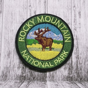 Iron-On Rocky Mountain Park Patch/3&quot; Applique for Backpack & Clothing/Hat/Nature Badge/Travel Souvenir/Hiking/Nature Lover/Wildlife Gift