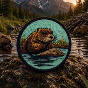 Beaver Patch/Bügelbild Beaver Aufnäher/Wildtier/Wald Fluss Tier/Natur Lebensraum/Aufnäher für Kleidung Weste/Jacke Rucksack Tragetasche Hüte