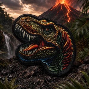 Tyrannosaurus Dinosaur Patch/Iron-On Patch/Dino Lover/Fossil Dig/Extinct/Kids Gift/Sew-On Applique for Clothing Vest/Jacket Hats Backpack