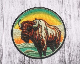 Parche termoadhesivo de bisonte americano para chaqueta, mochila, ropa, bolso de mano, chaleco, Grandes Llanuras, Frontera, Vida en la pradera, Herencia del Oeste