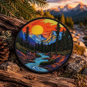 Mountain River Patch/Iron-on Patch/Nature Scene Badge/Hiking & Camping Souvenir/Sew-On Applique for Clothing Vest/Jacket Hats Backpack Gear