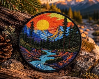 Mountain River Patch/Iron-on Patch/Nature Scene Badge/Hiking & Camping Souvenir/Sew-On Applique for Clothing Vest/Jacket Hats Backpack Gear