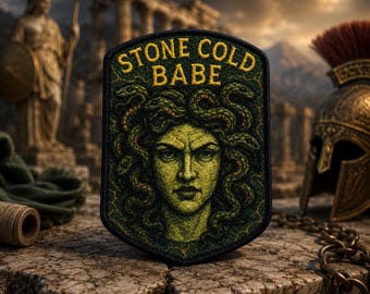 Medusa Patch/Stone Cold Babe/Iron-On Patch/Snake Patch/Greek Argonaut Myths of Olympus/Horror Gift/Sew-On Applique for Clothing Hat Backpack