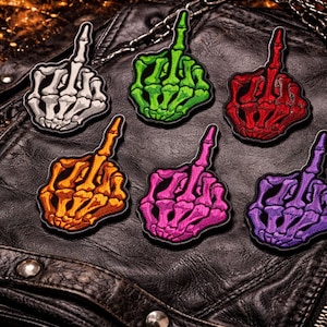 Skeleton Middle Finger Patch Embroidered Iron-on/Sew-on Applique for Vest Jacket Bag Clothing Backpack Motorcycle Vest, Biker, Halloween