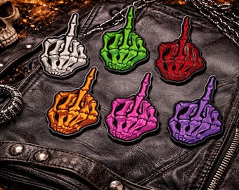Skeleton Middle Finger Patch Embroidered Iron-on/Sew-on Applique for Vest Jacket Bag Clothing Backpack Motorcycle Vest, Biker, Halloween