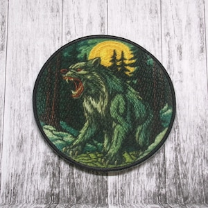 Werewolf Patch Iron-on Applique for Jacket, Clothing, Backpack, Tote Bag, Vest, full moon beast, forest monster, night howl badge