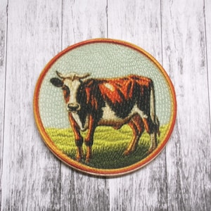 Cow Patch Iron-on Applique for Jacket, Clothing, Backpack, Tote Bag, Vest, farm animal, barnyard badge, country charm, farmhouse, rancher