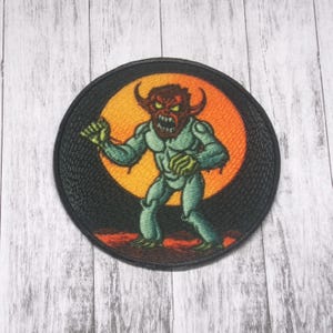 Demon Monster Patch Iron-on Applique for Jacket, Clothing, Backpack, Tote Bag, Vest, horned devil, evil creature, 70s horror, hell beast