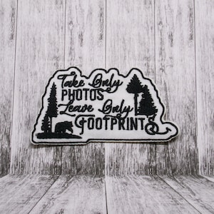 Take Only Photos Patch 4" W x 2 T" Embroidered Iron-on Applique for Vest Jacket Clothing Backpack, Mountain, Hiking Badge, National Park