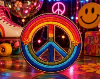 Friedenszeichen-Aufnäher/Aufbügelbarer Aufnäher/Retro-Hippie-Abzeichen/Woodstock/Boho/Musikfestival/Aufnäher zum Aufnähen für Kleidung, Jacken, Hüte, Rucksäcke und Tragetaschen