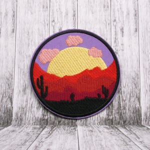 Desert Sunset Patch Embroidered Iron-On Applique for Jacket, Backpack, Vest, National Park Souvenir, Arizona Cactus Badge, Travel Gift