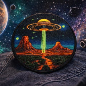 UFO Flying Saucer Patch/Iron-on Patch/Sci fi Xfiles Badge/Space Planets Stars/Alien Invasion/Sew-on Applique for Clothing Backpack Jacket