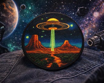 UFO Flying Saucer Patch/Iron-on Patch/Sci fi Xfiles Badge/Space Planets Stars/Alien Invasion/Sew-on Applique for Clothing Backpack Jacket