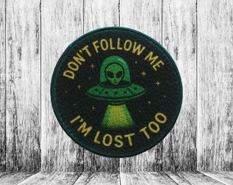 Parche termoadhesivo de OVNI/Aplique para coser en chaquetas y ropa/Mochilas/Parche de ciencia ficción/Parche espacial/Parche de Expediente X/Parche de invasión alienígena/Platillo volador